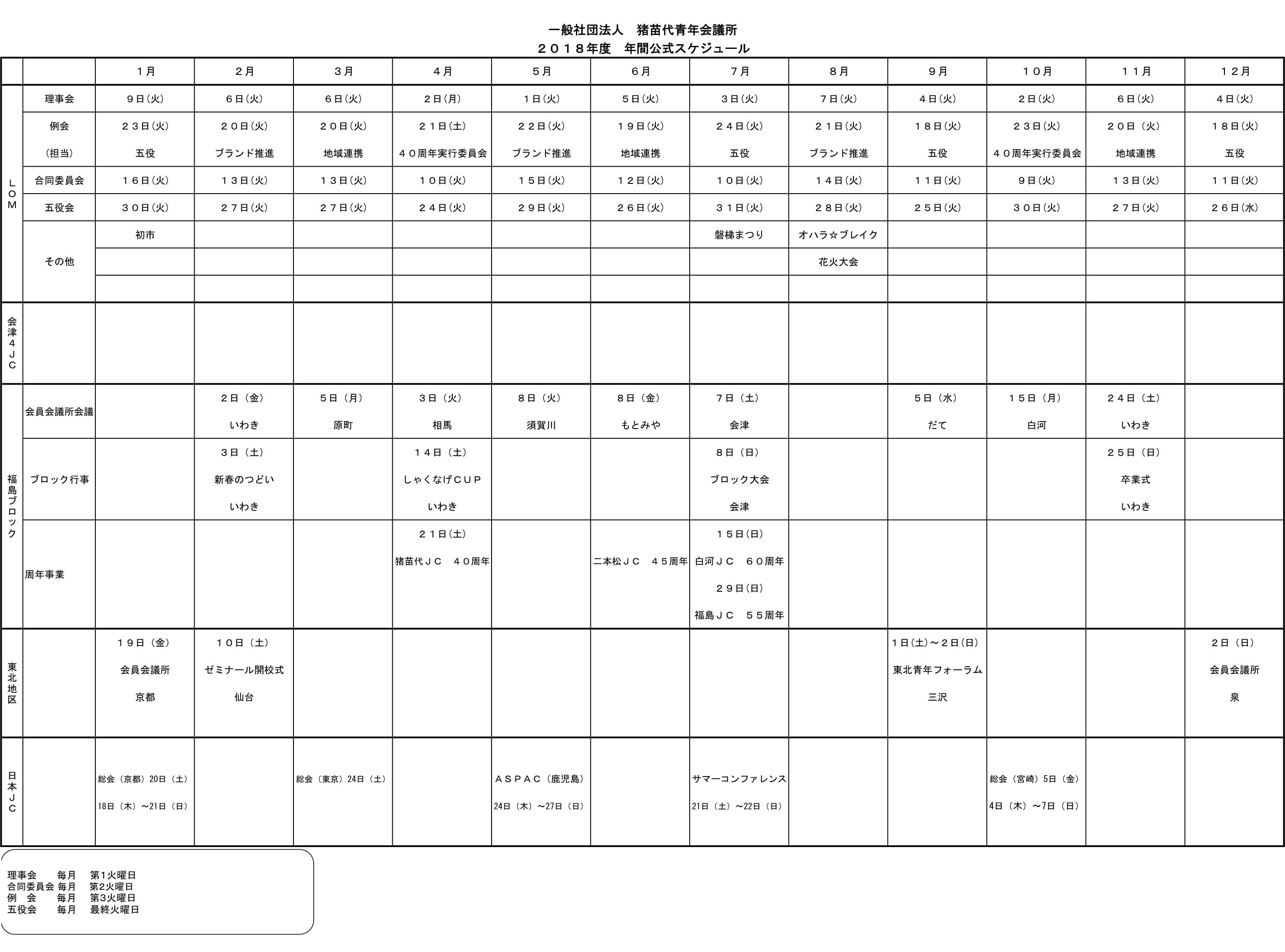 年間スケジュール 一般社団法人猪苗代青年会議所